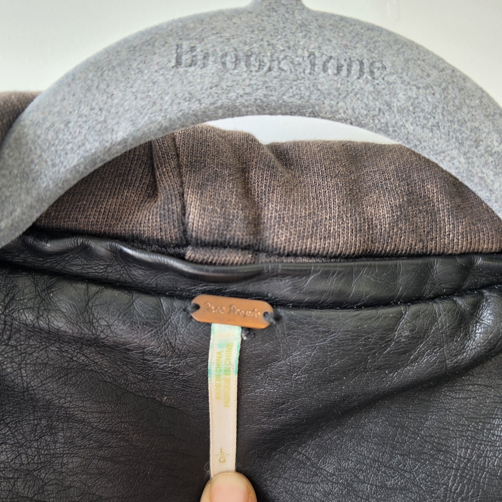 Free People Black Leather Hooded Moto Jacket - Picture 3 of 3